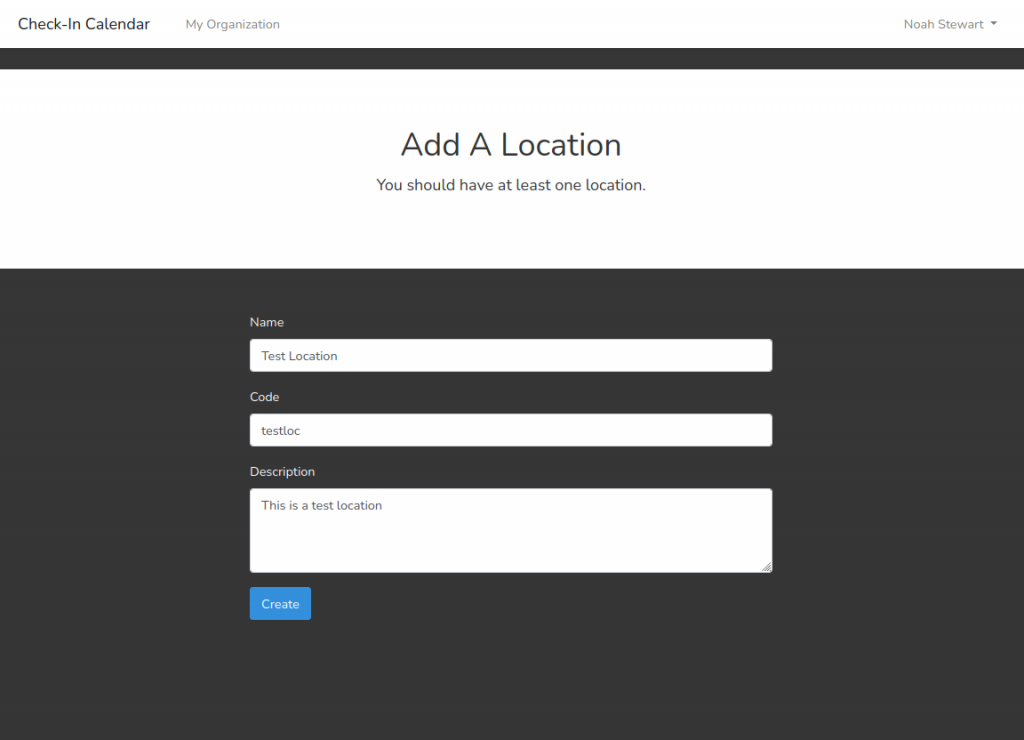 Screenshot of the add a location form